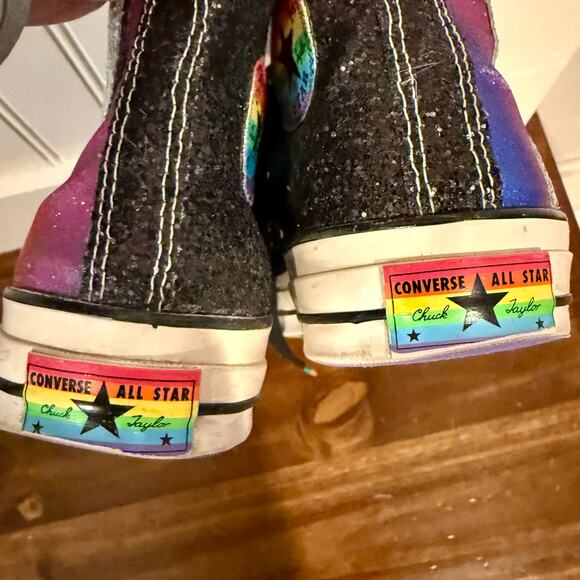 Chuck Taylor Converse HTC Limited Edition Glittery Rainbow Mens Size 10 Hi Tops main image 13